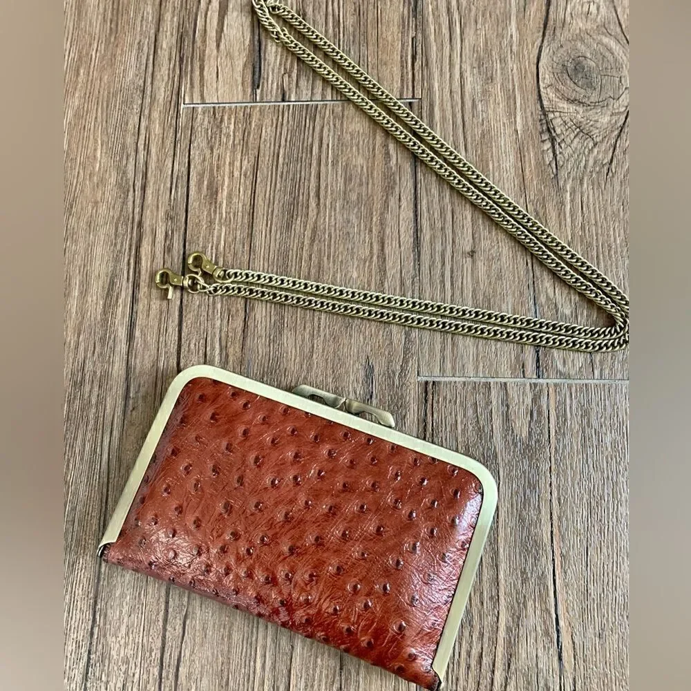 Handmade Genuine Ostrich Textured Cowhide, Kisslock Clutch/Passport Holder